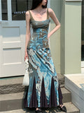 Women's Slim Square Neck Sleeveless Backless Mermaid Hem Dress