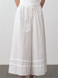 Female Simple White Cotton Wide-Leg Cropped Pants