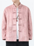 ‌Men's Chinese Style Suede Stand Collar TangSuit Jacket with Loong Jacquard