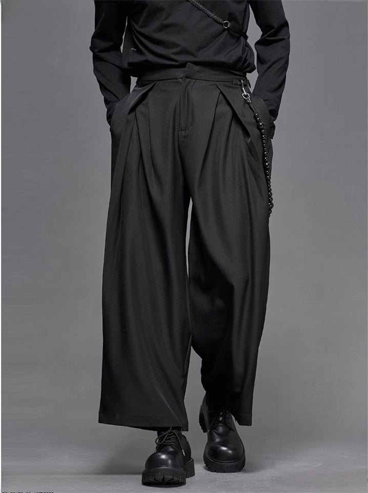 Retro Japanese Style Wide Leg Pleated Pants for Men