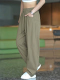 Summer Loose Fit Workwear Pants for Women with Drawstring and Pockets
