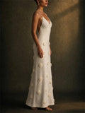 Women 3D Floral Backless Knitted Vacation Maxi Dress
