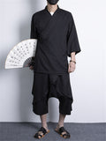 Solid Black White Male Traditional Chinese Style Casual Outfits