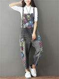 Fashion Printed Splice Denim Jumpsuits