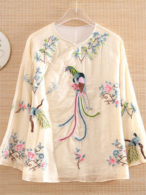 Retro Phoenix Embroidery Loose Shirts