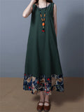 Sleeveless Round Neck Patchwork Long Dresses
