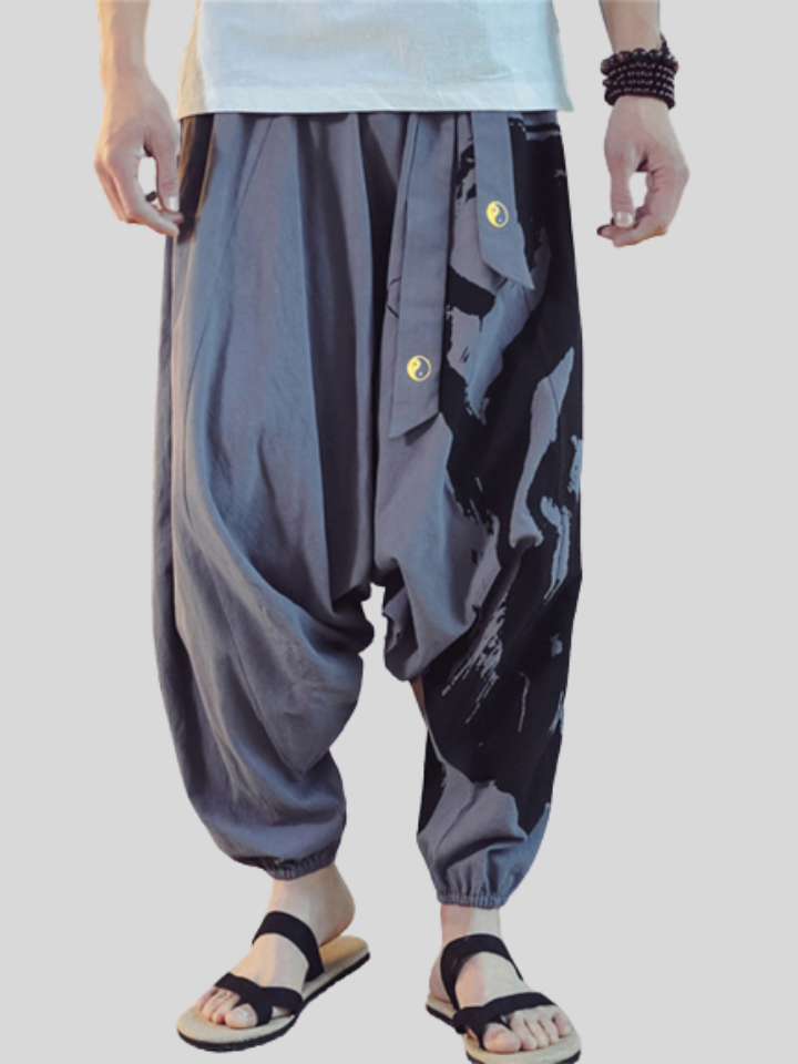 Chinese Style Printed Loose Long Pants For Men