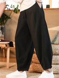 Solid Loose Cotton Linen Plus Size Pants For Men