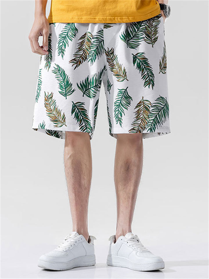 Summer Leaf Printed Seaside Holiday Shorts Pants For Men