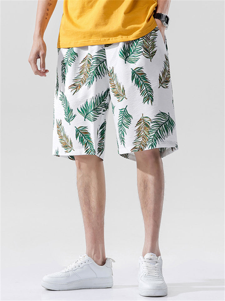 Summer Leaf Printed Seaside Holiday Shorts Pants For Men