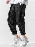 Casual Stripe Pants With Belt And Pockets