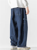 Wide Leg Straight Men's Jeans With Floor Length