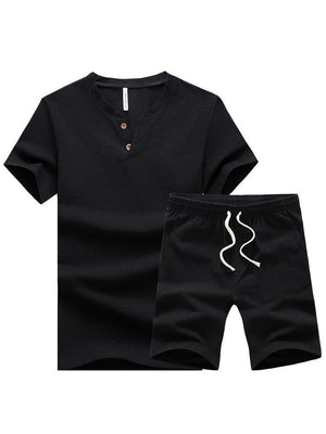 Men's 2 Piece Cotton Linen Short Sets for Summer