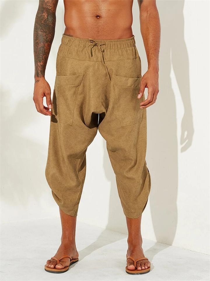 Men's Calf Length Linen Harem Pants