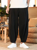 Solid Loose Cotton Linen Plus Size Pants For Men